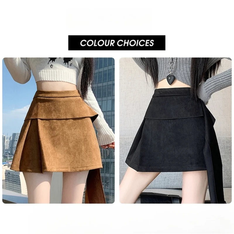  Outono inverno veludo irregular feminino a linha envoltório saias curtas 2025 nova cintura alta arco coreano sexy mini saias femininas