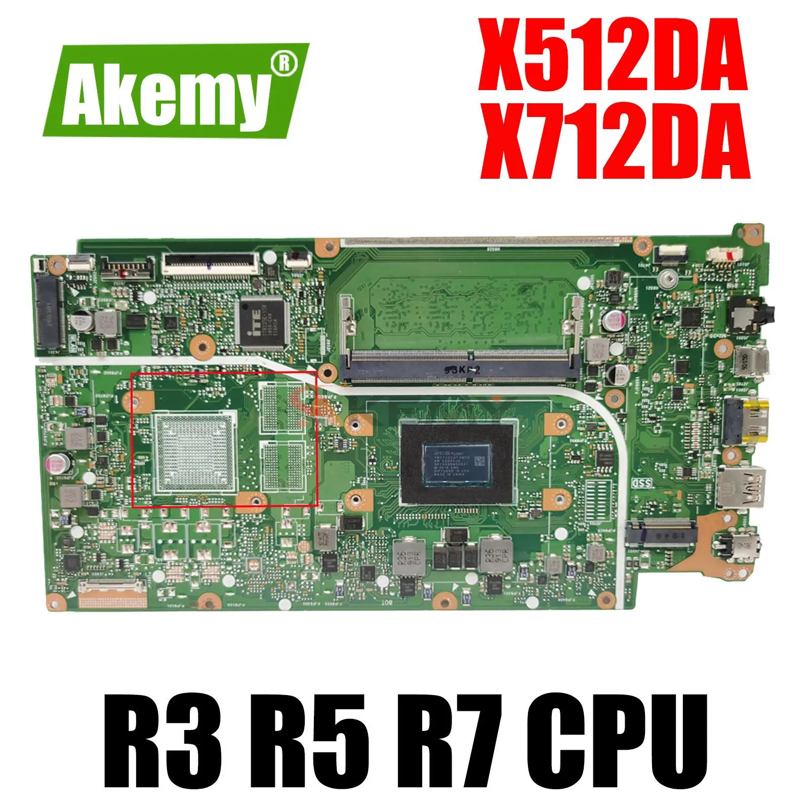 

AKEMY X512DA X712DA Laptop Motherboard For Asus VIVOBOOK F512DK X512D X712D Mainboard 4G-RAM R3-3200 R5-3500 R7-3700U 100% Test