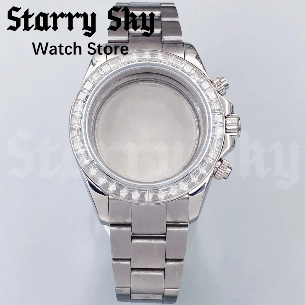 Starry Sky 39mm Sapphire Glass Stainless Steel Diamond Bezel Watch Case With Strap Suitable For VK63 Quartz Movement Watch Parts