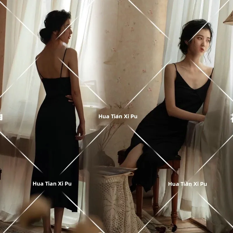 

Черное сексуальное вечернее платье без бретелек для фотосессий, модных показов и сценических выступлений, новый стиль 2026 года, с разрезом