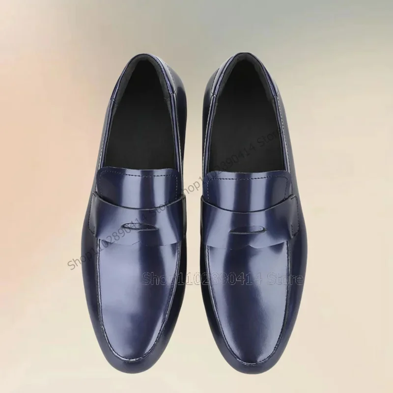 Blue Giltter Sewing Design Low Top Loafers Fashion Slip On Men Shoes Luxury Handmade Party Feast Banquet Office Men Dress Shoes