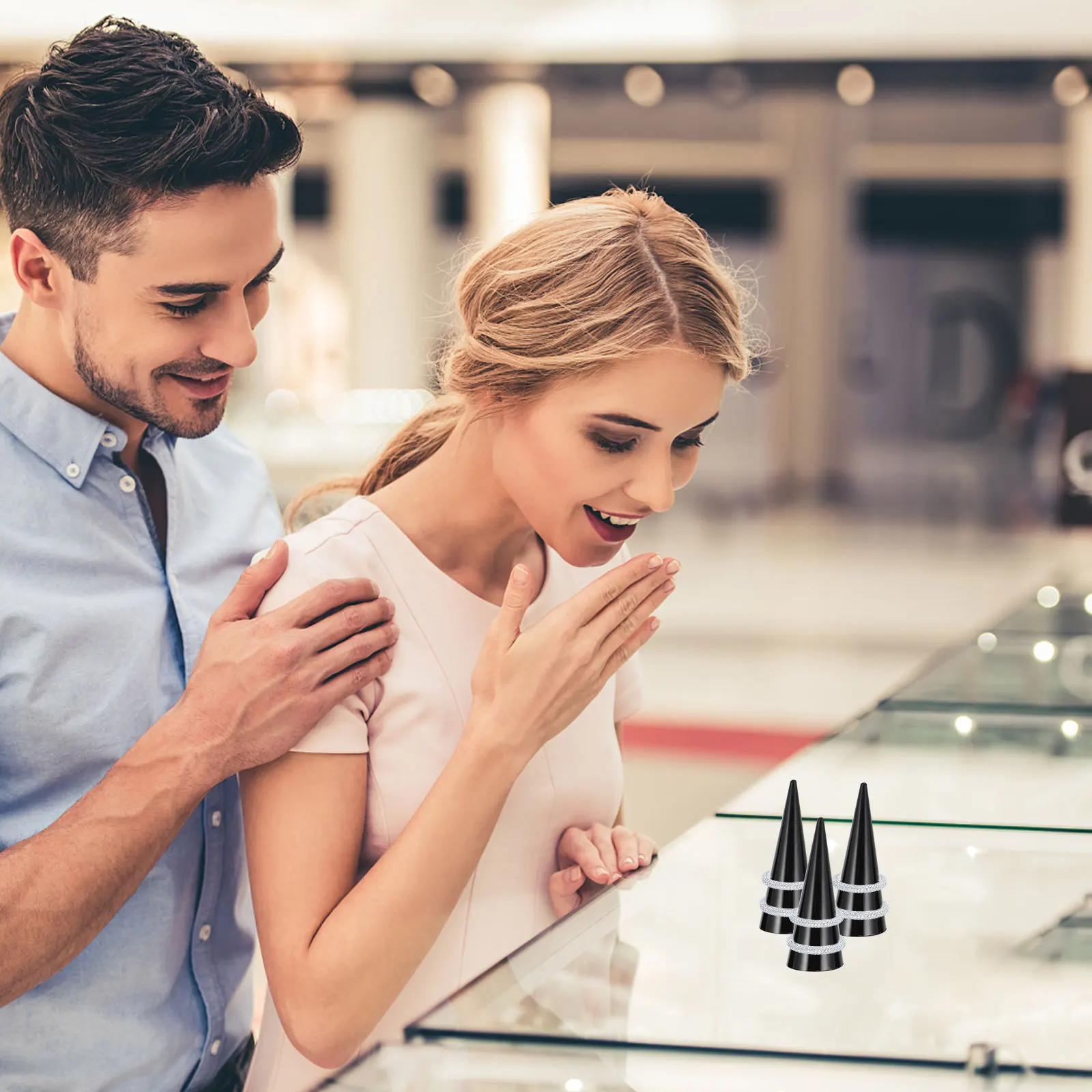 12Pcs Acrylic Ring Display Holder Cone Shape Jewelry Stand for Home Store Counters Finger Rings Showcase Durable