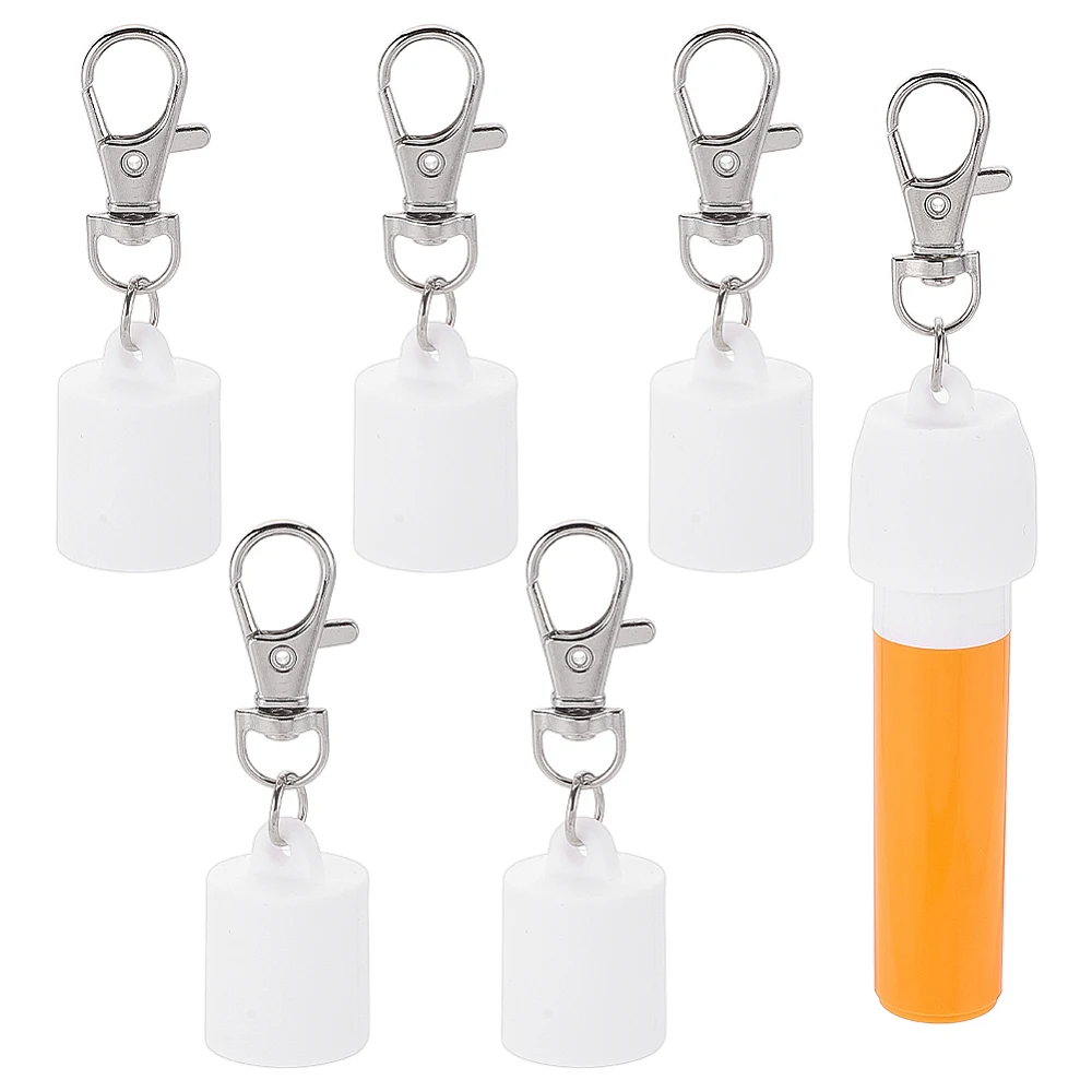 6PCS Keychain Cap 0.8x1.14 Inch White Plastic Lip Gloss Holder Keychain Lip Balm Tube Cover for 0.35 oz Lip Repair Tubes Women