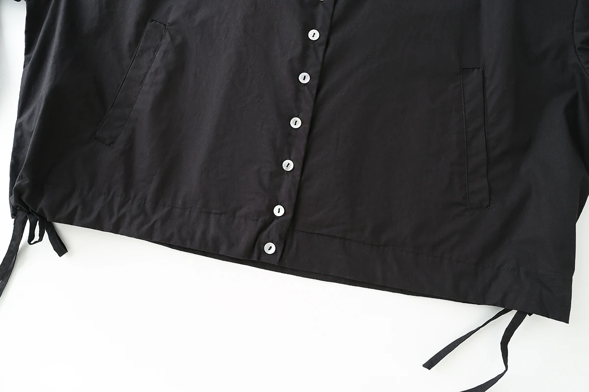 BSAY Damen Stehkragen-Jacke mit Kordelzug am Saum, Knopfverschluss vorne, schrägen Taschen, langen Ärmeln, lässiger Streetwear-Mantel für Damen. – Detail 11
