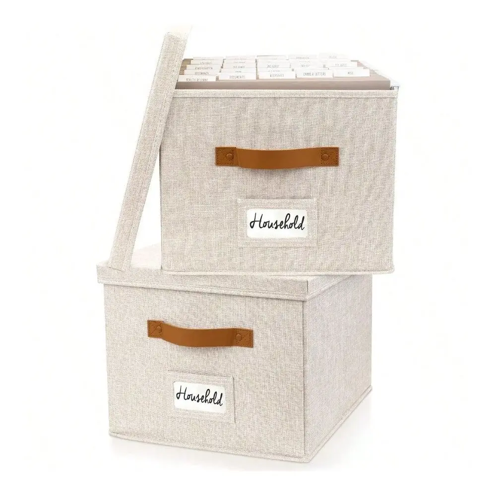 

ZICOTO Decorative File Organizer Box Set Of 2 Collapsible Linen Filing Cabinets W Handles Are Perfect To Store All Your Documen