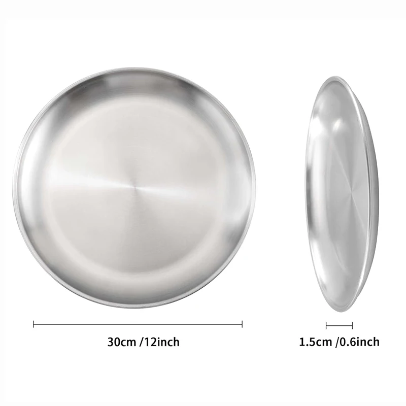 4Pcs Stainless Steel Pizza Pan, 12 Inch Tray Oven Crisper, Round Sheet Baking Plate, Food Serving Dishes For Cookie Cake Pie