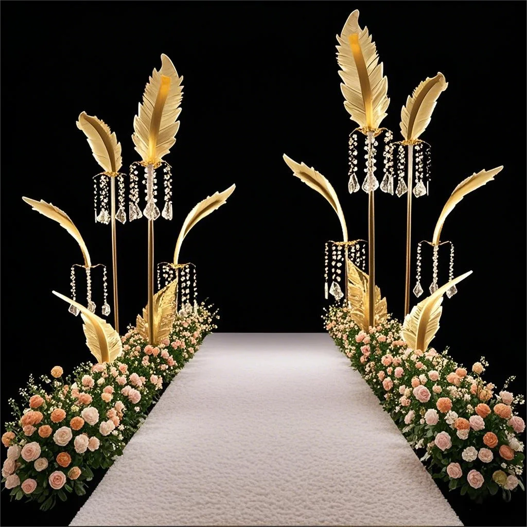 

5/10PCS Metal Feather Centerpieces 6 Heads Gold Wedding Table Decor，Road Guide，Flower Vases，Baby Shower Decoration