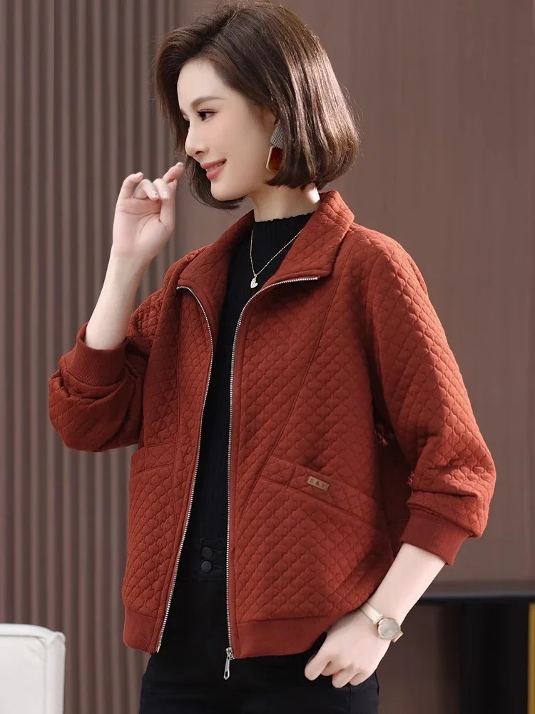 

New Plaid Retro Minimalist Solid Women's Spring Autumn Quilted Polo Collar Button Pocket Loose Casual Long Sleeved Jackets
