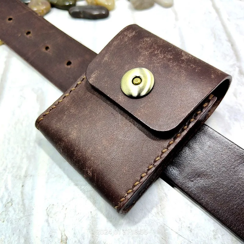 Blongk Leather Folding Glasses Box Belt Pack Cowhide Hand-made Foldable Glasses Case Small Waist Bag Men Women PD-ZD