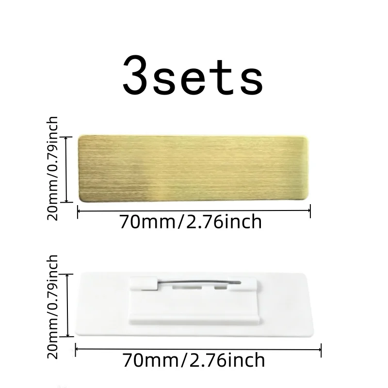 3 pcs Blank Badge Pins, Office Employee ID, Gold Finish Surface, Smooth Writable Area, Multipurpose, Versatile