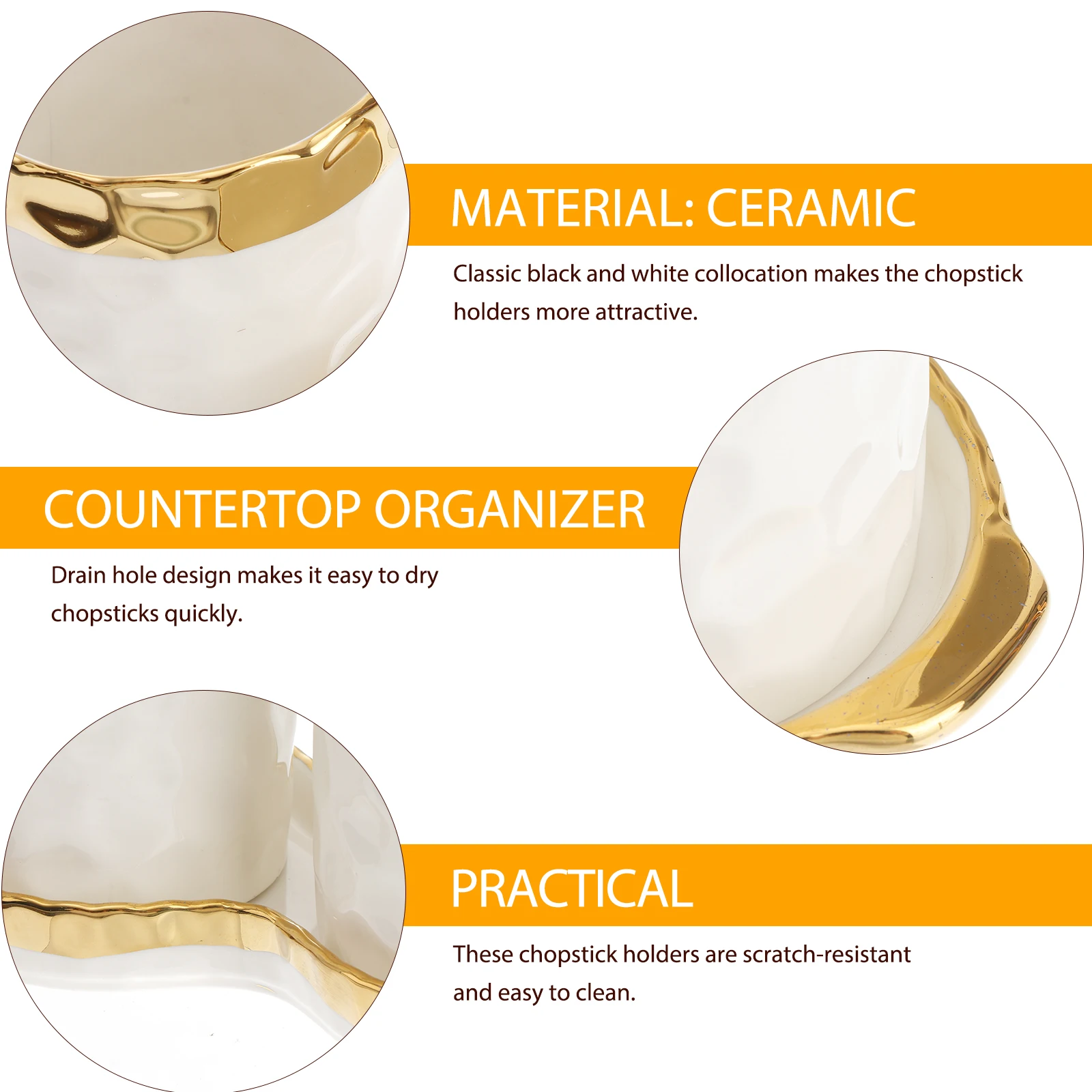 

1Set Chopstick Holder Classic White Ceramic Drain Hole Kitchen Organizer Utensil Holder Multipurpose Tableware Storage Stand