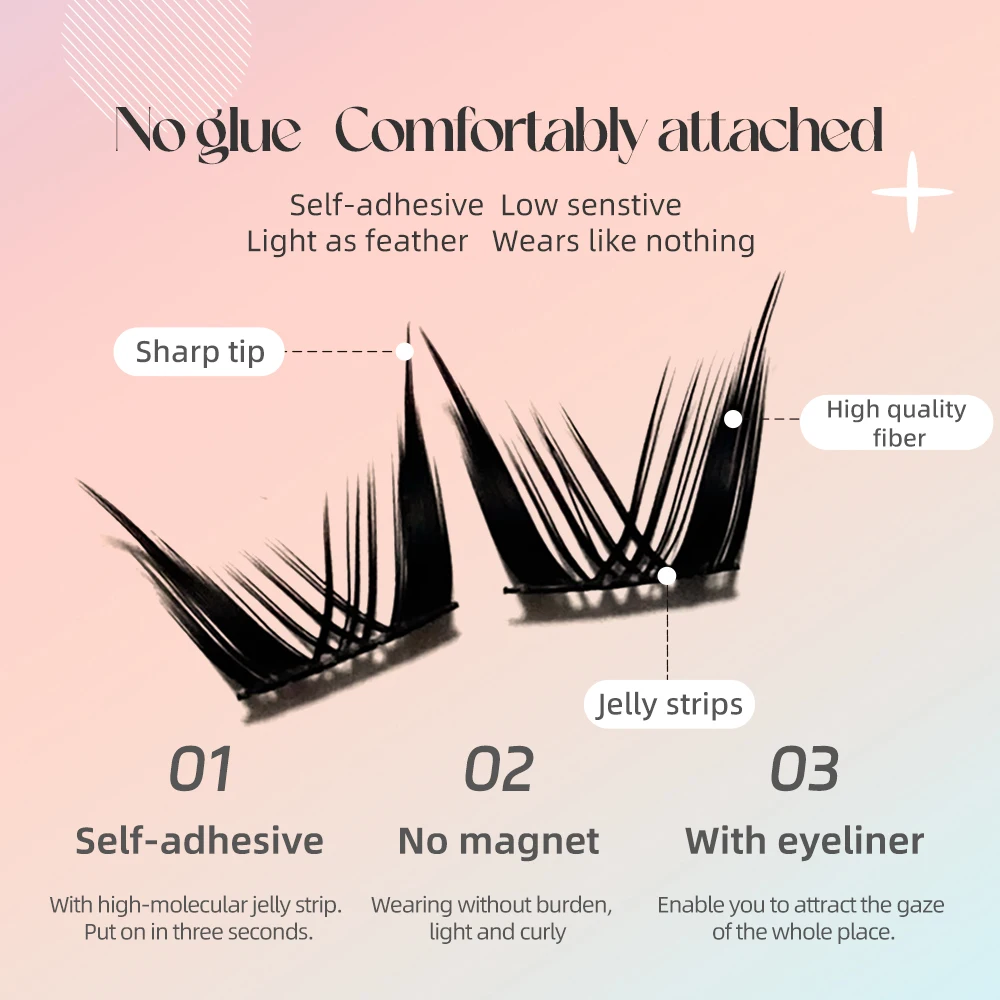Yelix-Cílios de Cosplay de Anime Japonês Falso, Cílios Imprensa Sem Cola, Spiky, Olhar Molhado, 13mm, Asiático, Clusters