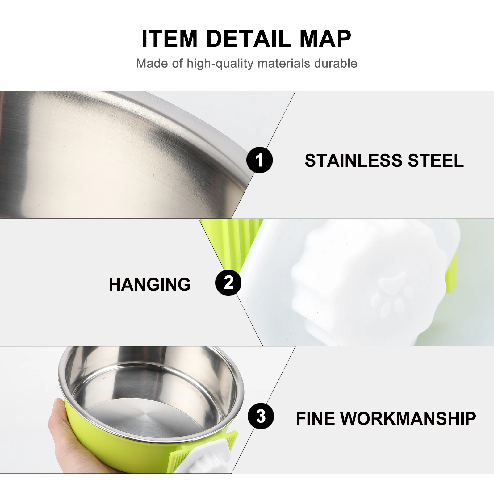 

Dog Bowl Stainless Steel Double Layer Removable Cage Mounted Feeder Prevent Spill Lightweight Pet Supplies