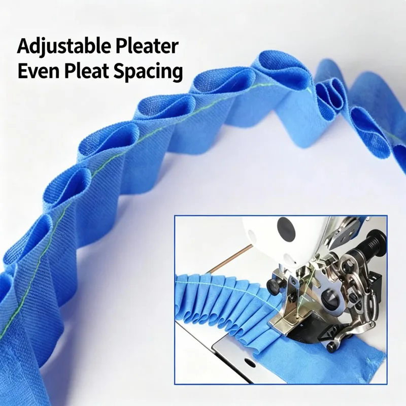 Single Needle Industrial Flat Sewing Machine with Wrinkle Presser Foot Thin Cloth Pleated Making Sew Equipment Attachment
