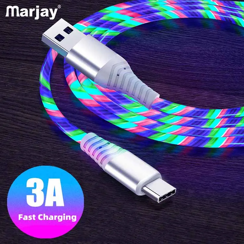 Glowing LED Cable 3A Fast Charging Cable Luminous Micro USB Type C Charger For Huawei Samsung Xiaomi Data Transfer Wire Cord