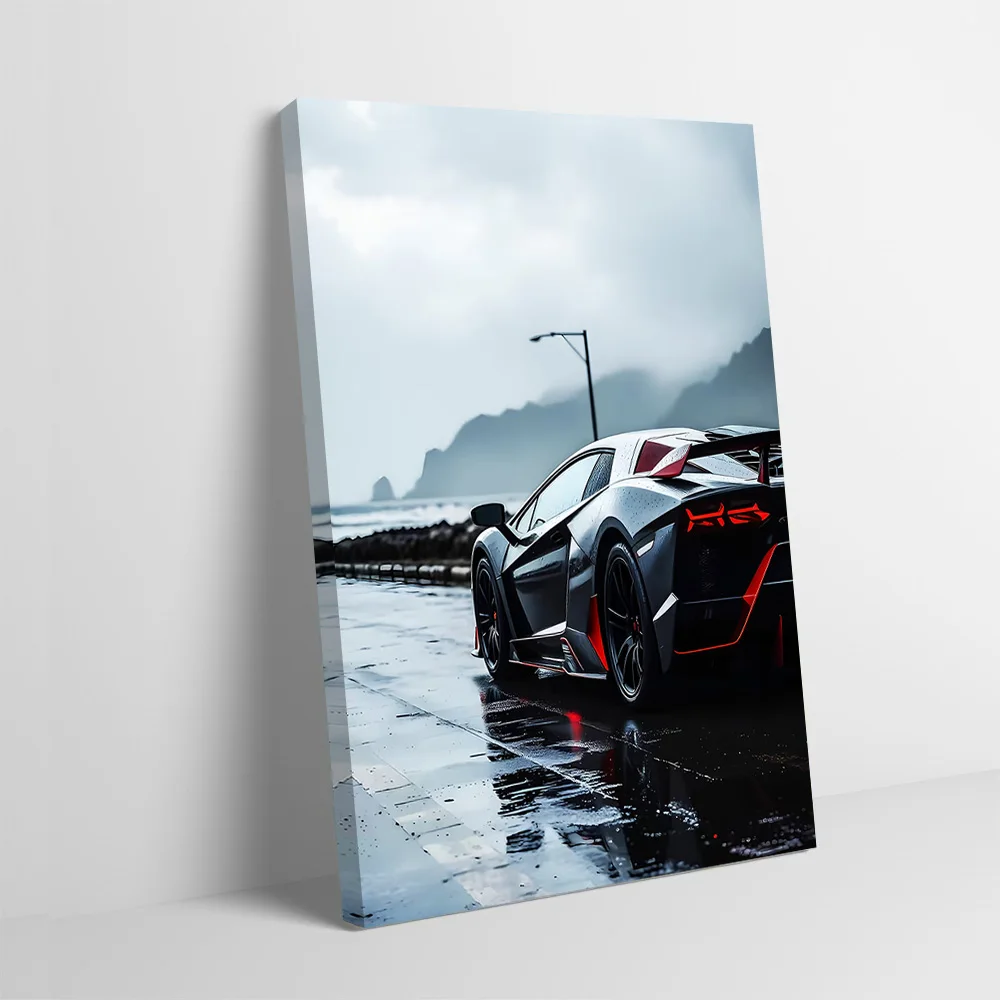 Sleek Sports Car on Wet Road Poster Customizable Printed Canvas Painting for Pictures Wall Art Aesthetic Decoration Wand Deko