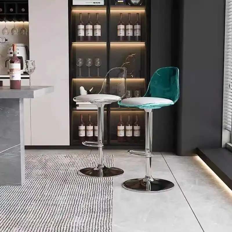 

Designer Backrest Minimalist Bar Chair Modern Plastic Acrylic Transparent Creative High Feet Bench Stuhl Salon Furniture YX50BC