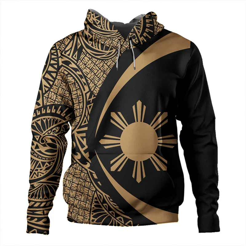 3D Philippines Filipinos Polynesian Tattoo Lapu Sun Tribal Printed Hoodies For Men Kid Fashion Hooded Hoody Cool Pullovers