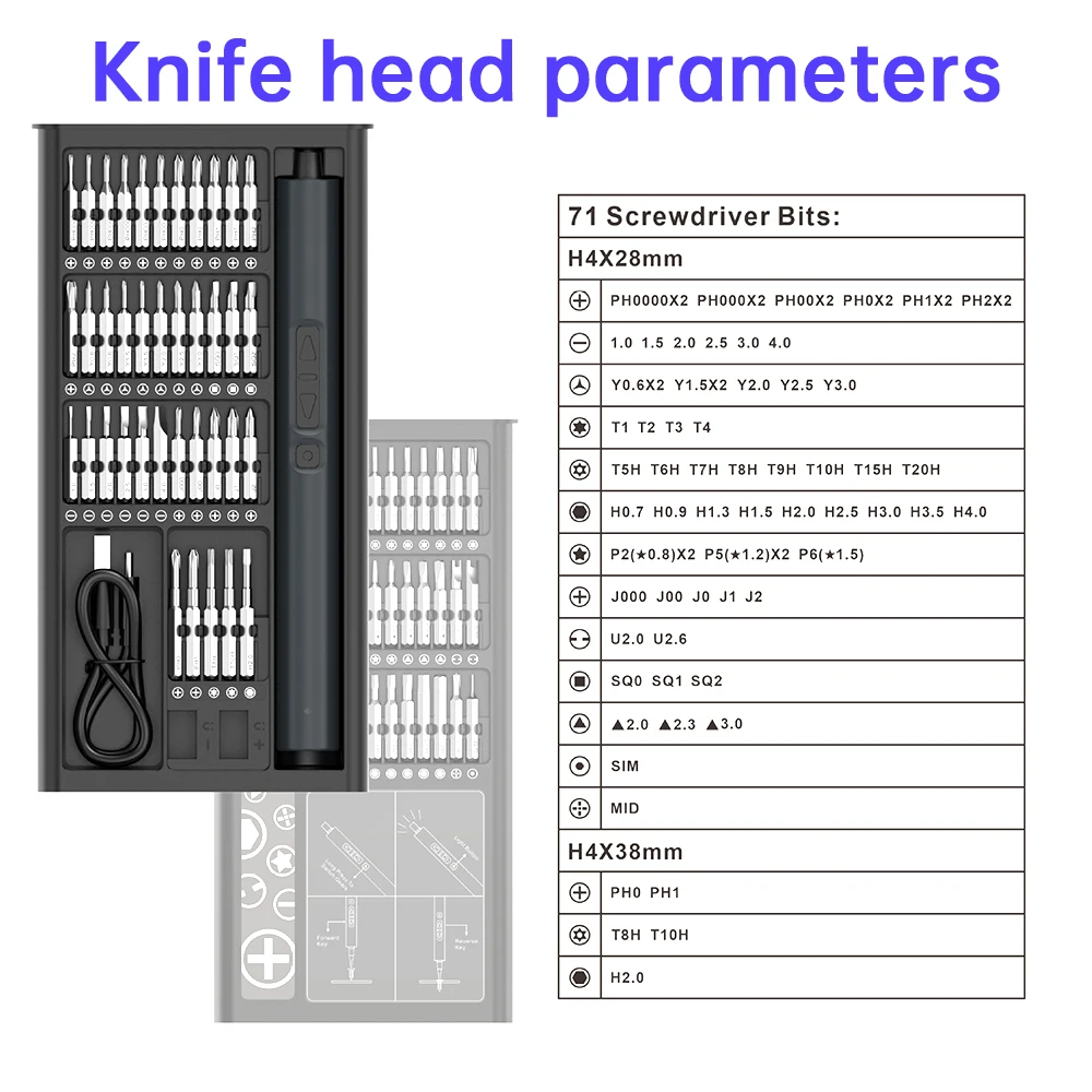 Electric High Precision Screwdriver Bits Kit Straight Pole Rechargeable Screwdriver for Electronics Digital Product Mobile Phone