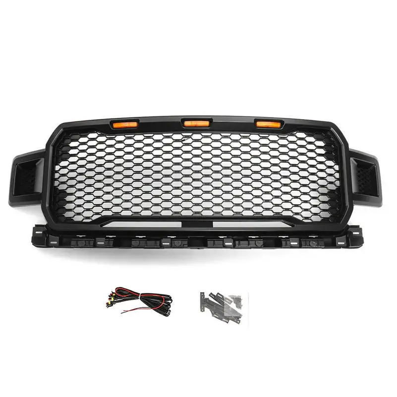 Matte Black Grill ABS Front Bumper Grilles Upper Grilles With LED Light For F150 2018 2019 2020 Raptor Style Auto Parts Grille