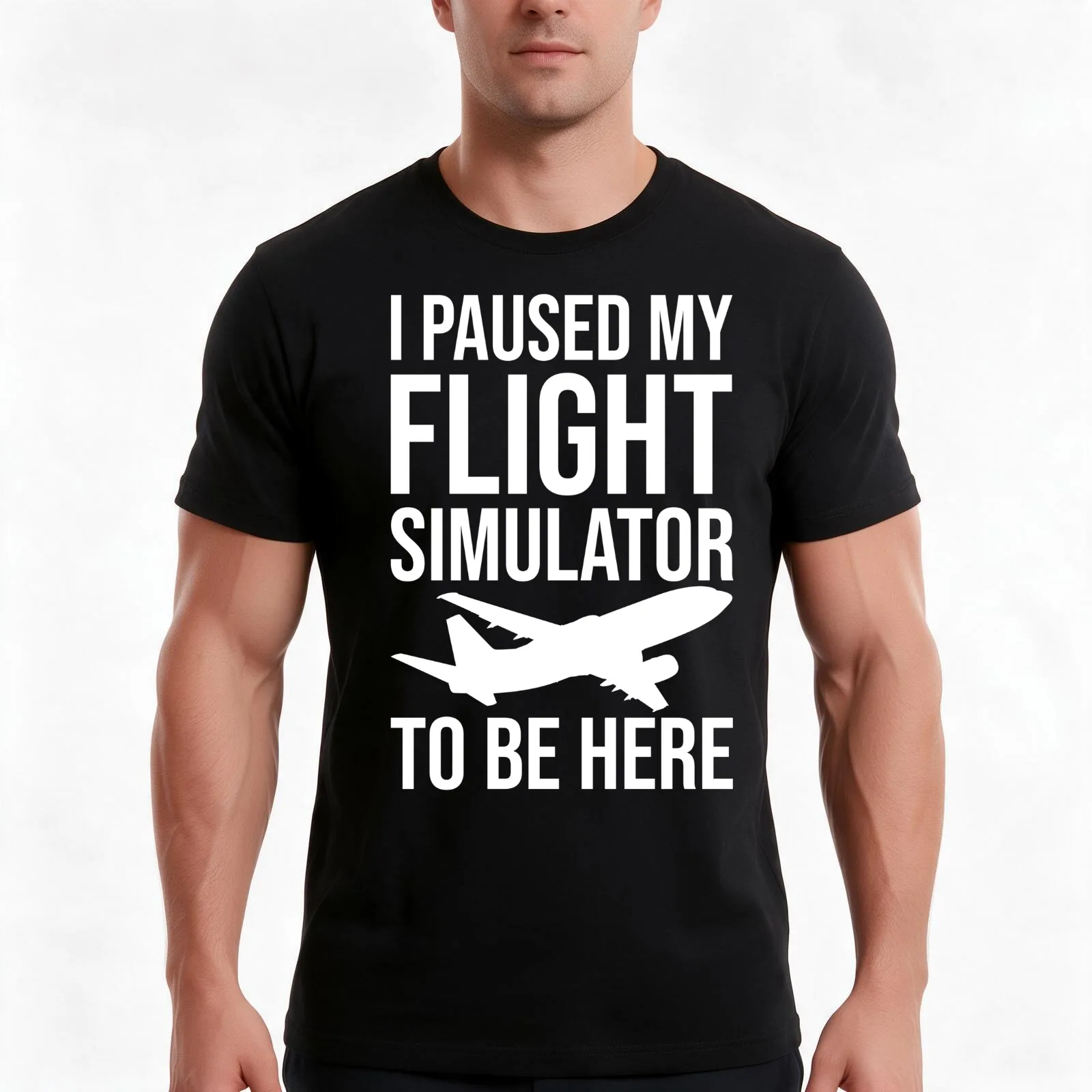 I Paused My Flight Simulator To Be Here T-Shirt, Summer Casual Cotton Tee, Oversized Streetwear Tops, Vintage Graphic Print