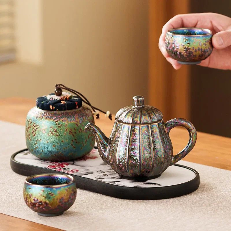 Retro Chinese Style Colorful Kiln Single Pot Household Multicolor Tea Ceremony Unique Ceramic Teapot Tea Infuser Kung Fu Tea Set