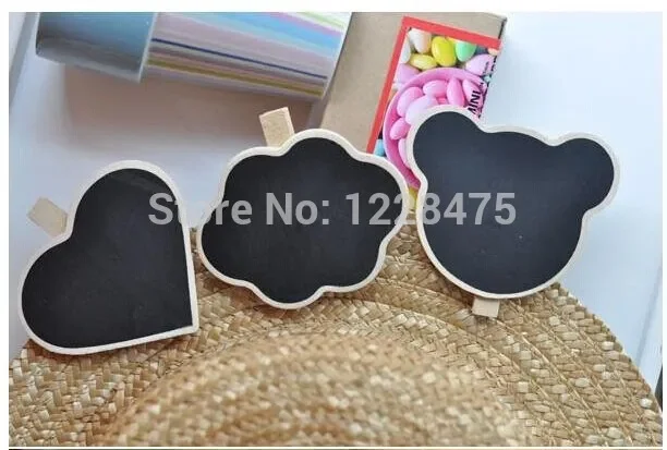 10PCS Heart Shape Mini Wooden Blackboard Clips Cute Bear Photo Memo Peg Pin DIY Craft Chalkboard Clips Office School Supplies