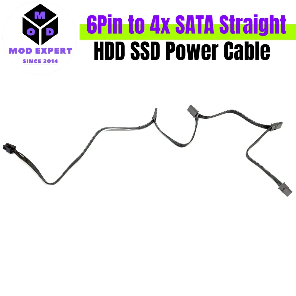 6Pin to 4x SATA Straight, HDD SSD Power Cable for Corsair SF750, SF600, SF450 Type 4 Modular Power Supply, 50+15+15+15CM 18AWG