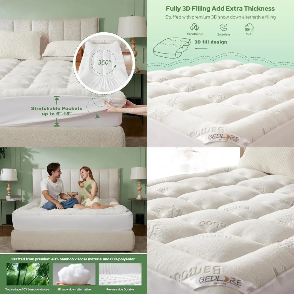 

Топпер из бамбука и вискозы с подушкой, эластичные карманы для матрасов 6–15 лет, дышащий для облегчения боли в спине