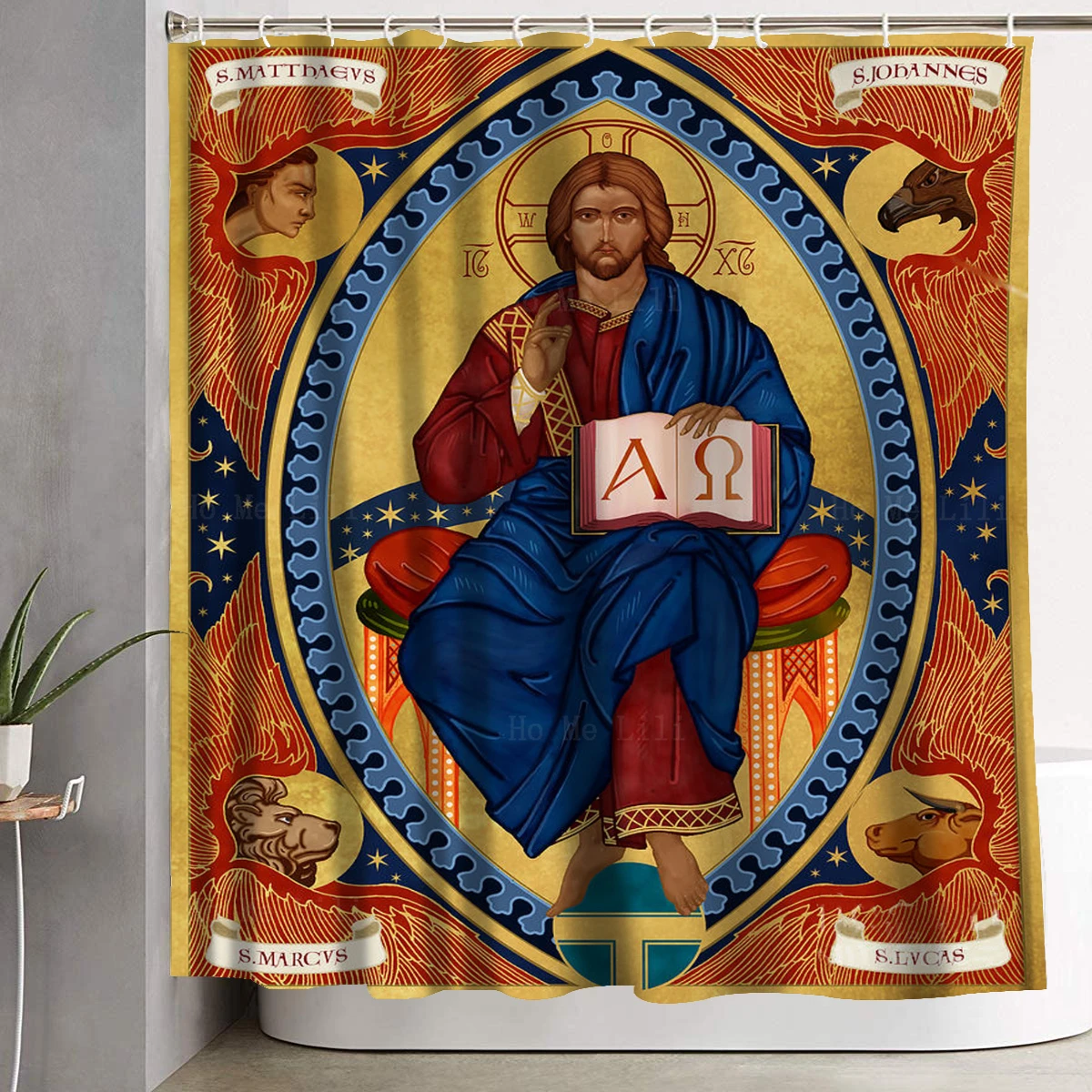 Saint Oswald King Of Northumbria Christ In Majesty Orthodox Byzantine Icon Shower Curtain By Ho Me Lili Bathroom Decor