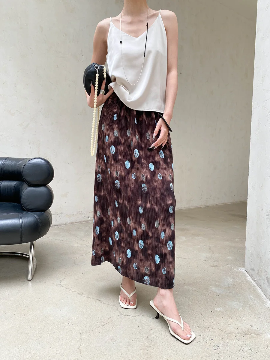 Sommerlicher Damenrock mit elastischem Bund, plissierter Textur, Retro-Print und geradem Schnitt – Detail 3