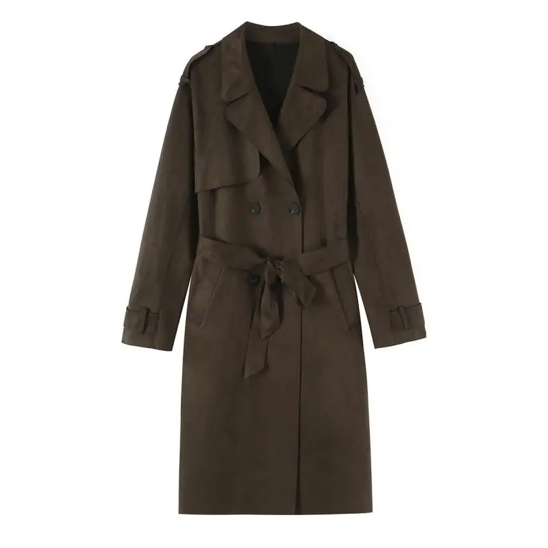 Maxdutti Southern France Minimalist Women's Jacket Fashion Double Breasted Windbreaker With Belt Trench Coat Woman Clothes