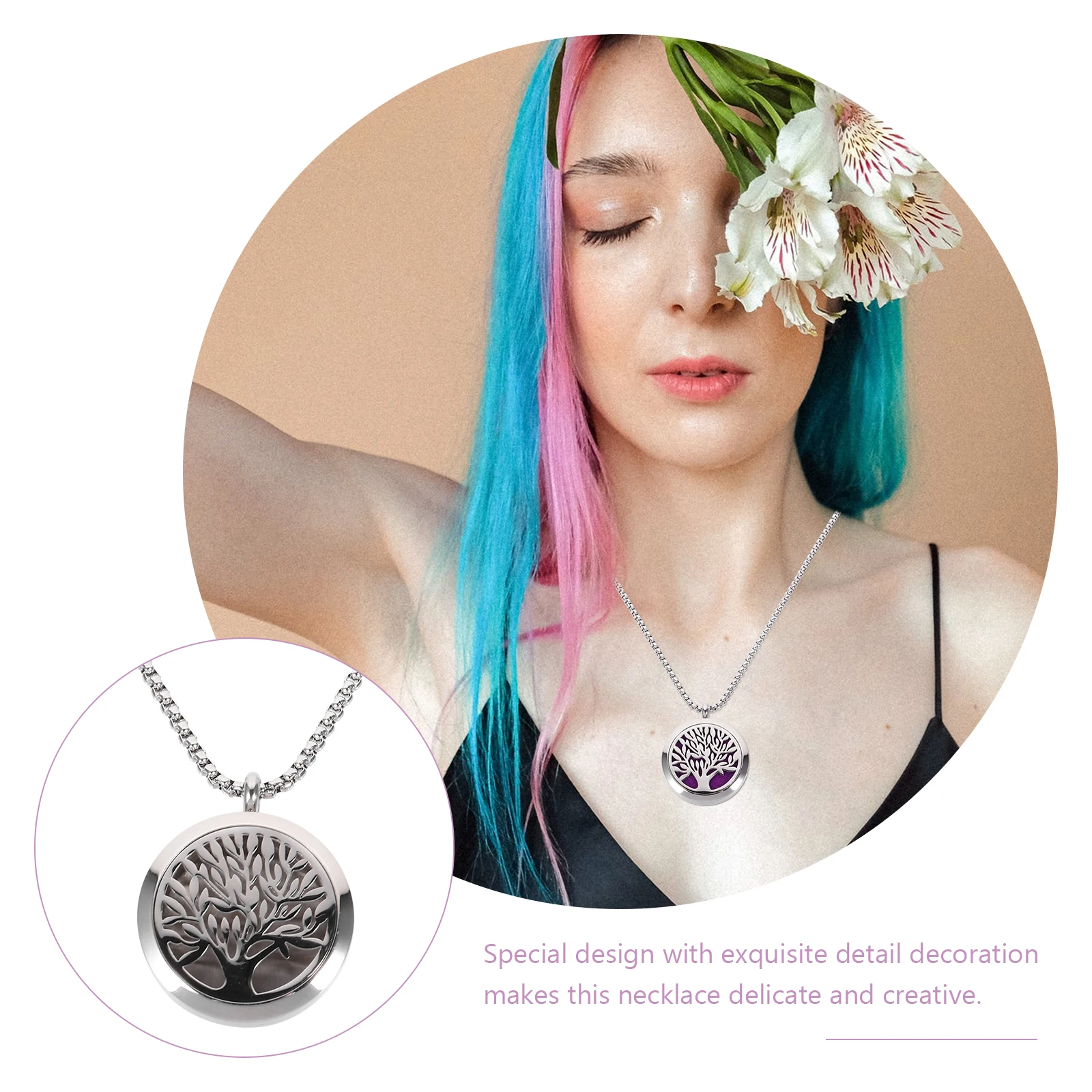

1 pc Diffuser Necklace Tree Design Stylish Pendant Replacement Useful Diffuser Necklace Cushion Air Cleaning Neck Jewelry