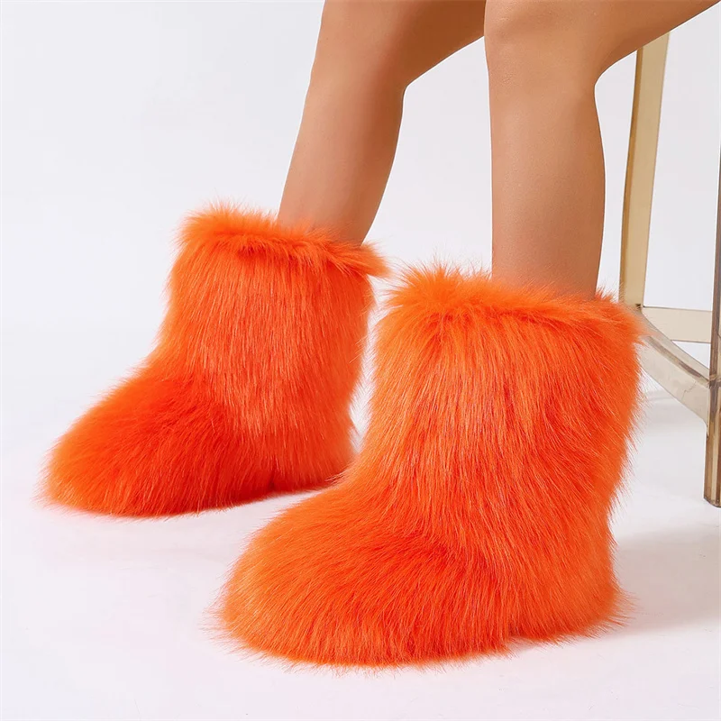 Damenstiefel Kunstfell-Stiefel Flauschige Plüsch-Warme Schneestiefel Damen Trend2026 Mädchen Pelzige Modische Schuhe Winterstiefel für Frauen