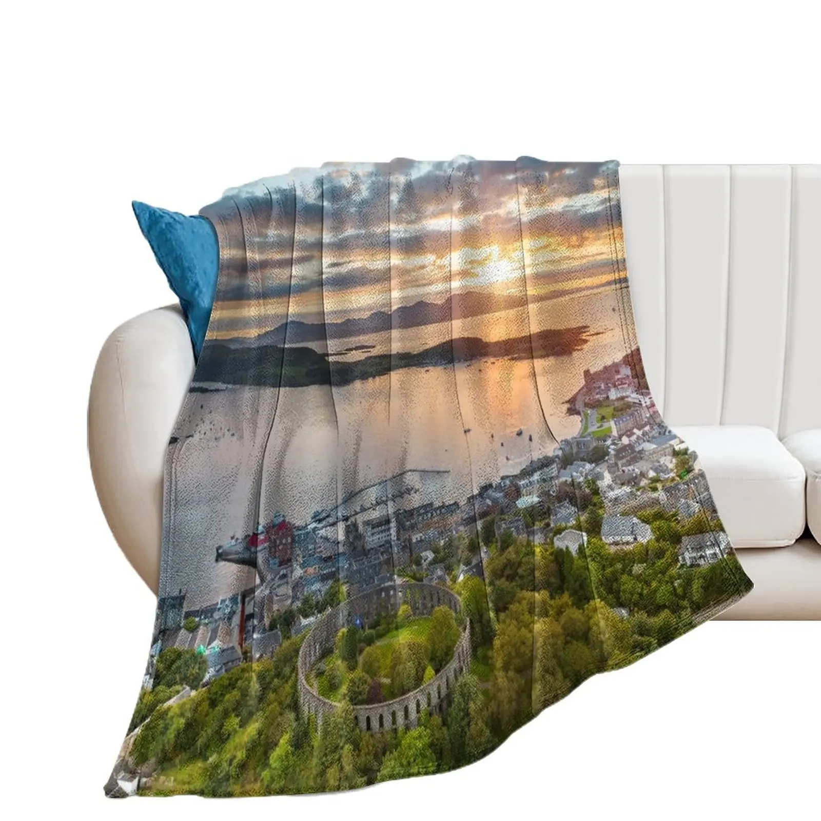 Sunset over beautiful Oban, Scotland - Scottish Landscape Photography Throw Blanket Soft Beds Blankets For Sofas Blankets