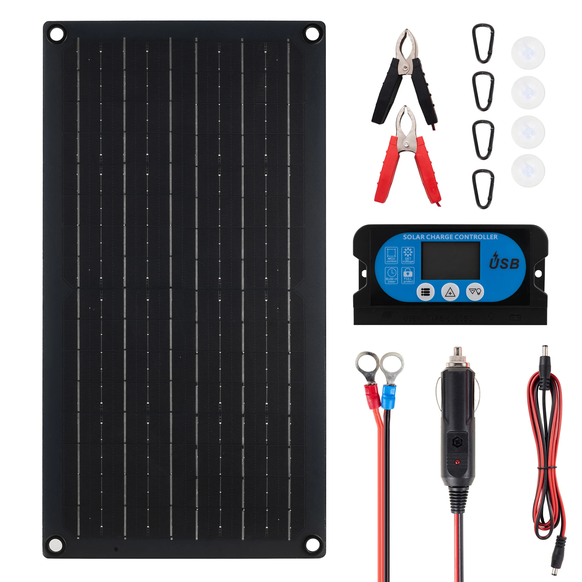 ELEGEEK 16W-160W Mono Flexible Solar Panel USB 5V DC 12V W/ 60A Controller Type-C for Phone 12V Battery Camping