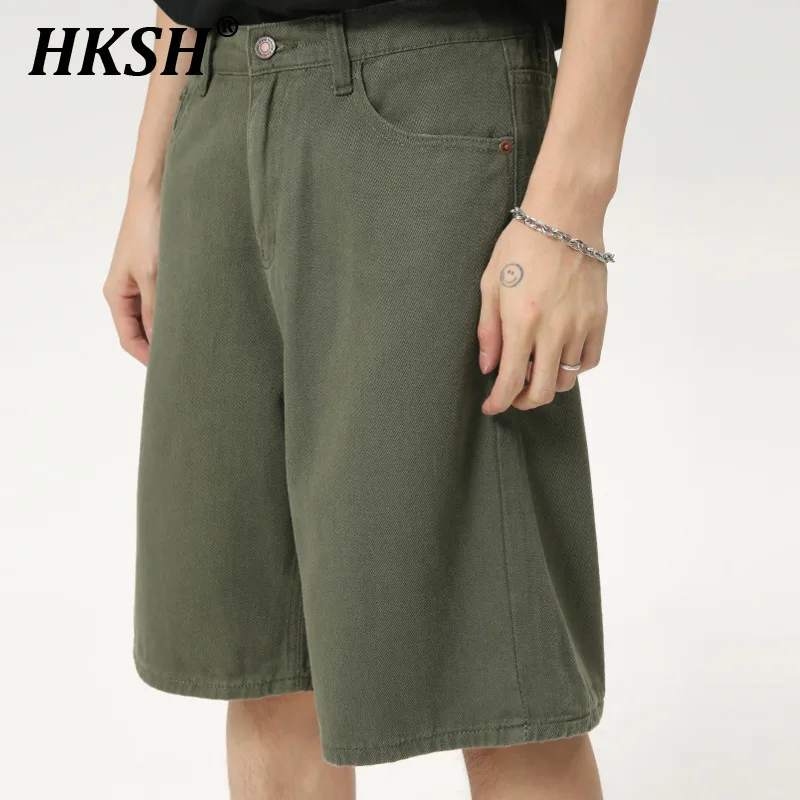 

HKSH Летние новые мужские капри Tide Y2K High Sense, простые брюки средней длины, однотонные прямые джинсы в стиле панк, шорты Ins HK5595