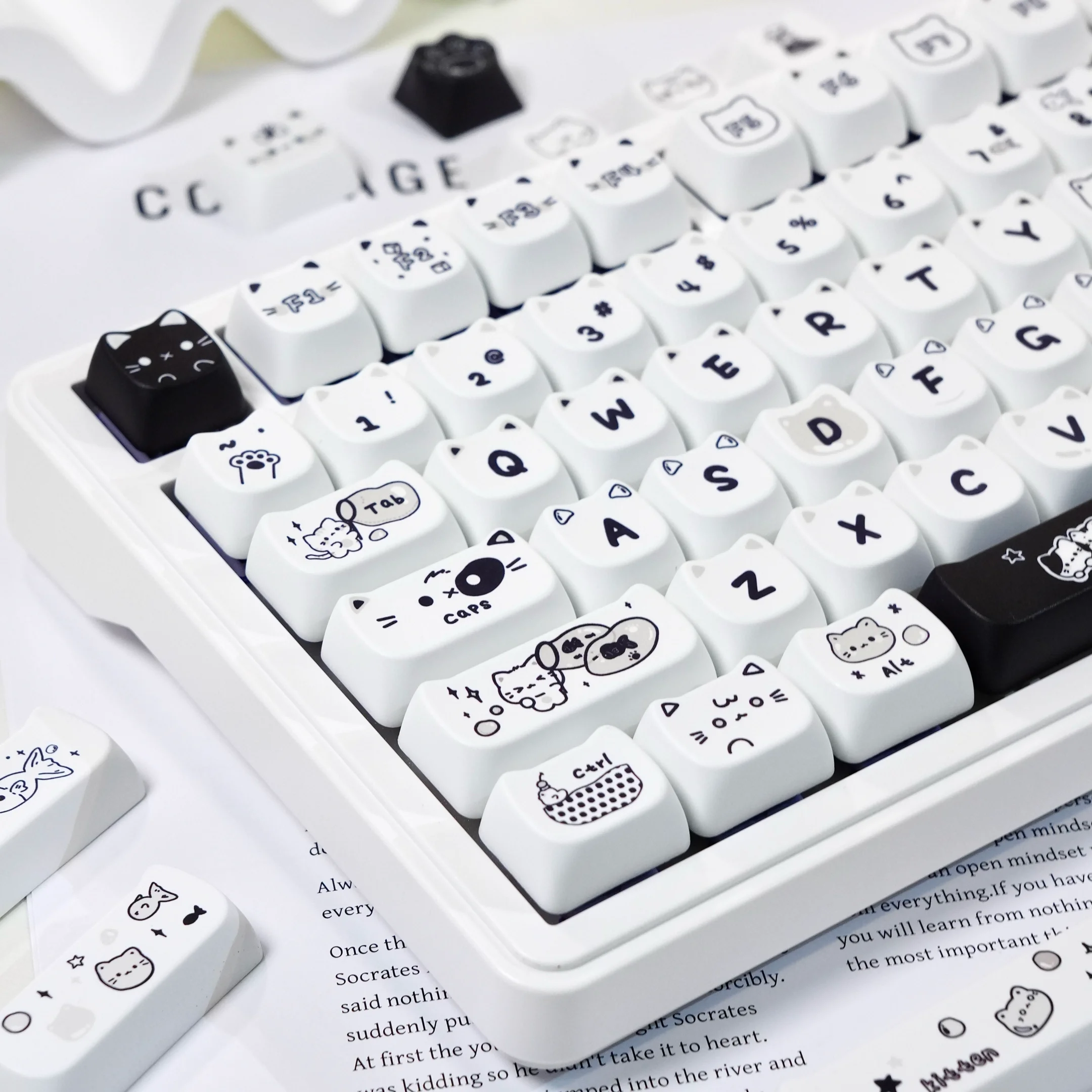 Cute Meow PBT Keycap Set Cat Head 140 Keys MAO Profile Sublimation-Printed MX Switch Keyboard Keycaps Keyboards Accessories