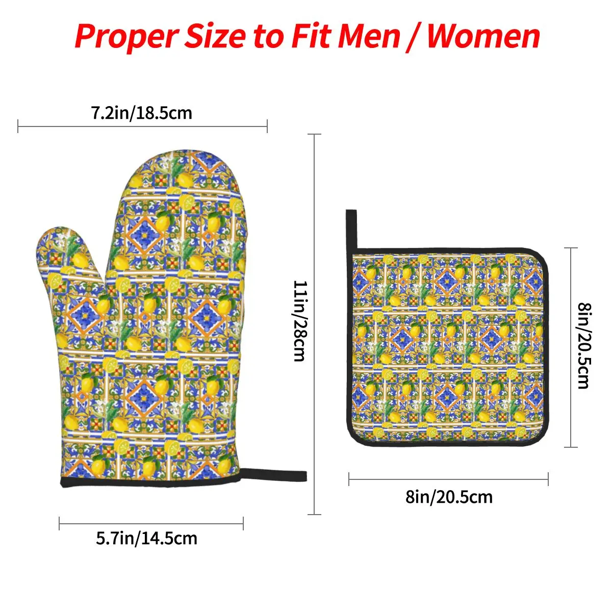 Summer ,Sicilian Tiles ,citrus,oranges Oven Mitts and Pot Holder Sets of 4 for Baking Cooking BBQ Resistant Non-Slip Gloves
