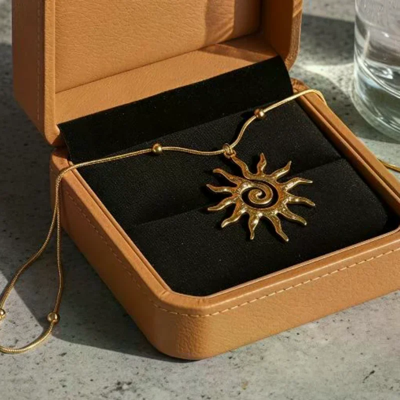 Gold Plated Tarnish Resistant Jewelry Set Bohemian Spiral Sun Pendant Necklace Earrings for Girls Birthday Gift