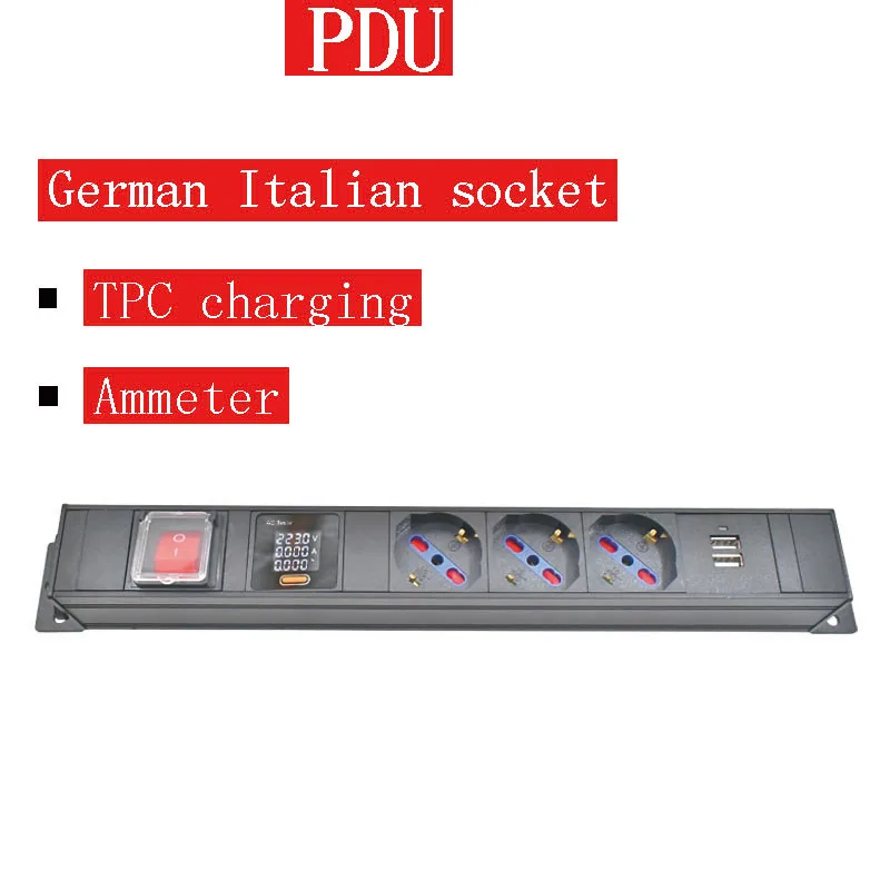 

Aluminum alloy shell PDU power board German Italian socket C14 port 1-7AC with double break switch ammeter USB charging