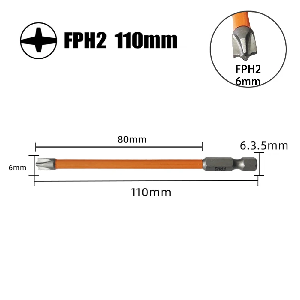 Embout de tournevis magnétique en acier allié, kit de pièces orange, croix fendue de remplacement, tout neuf, haute qualité, 65mm, 110mm