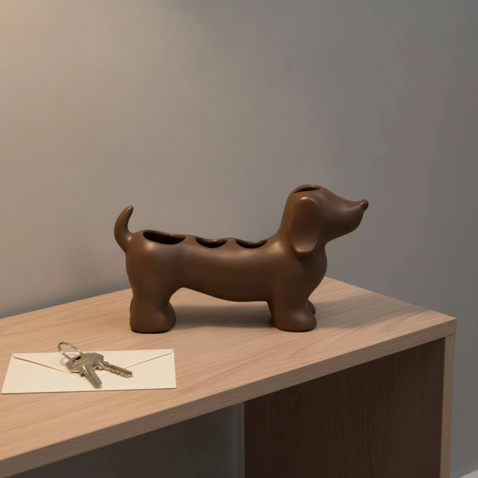 Ceramic Dog Holder Glossy Tabletop Storage Holder with Three Openings for Bathroom Counter, Vanity