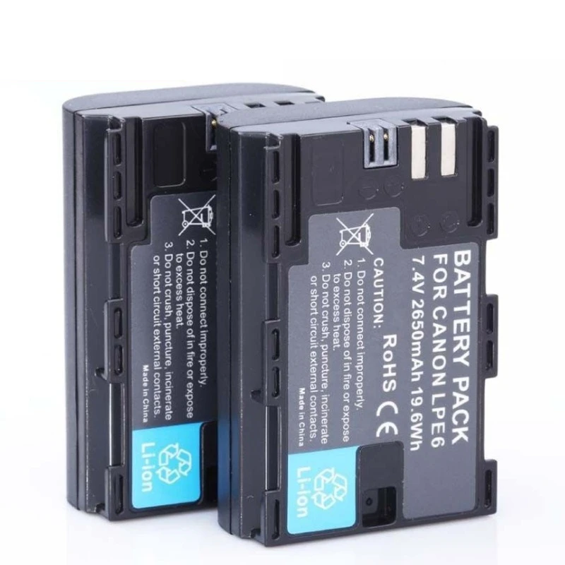 Akumulator LP-E6 o bardzo dużej pojemności 2650mAh do Canon 5D Mark IV 6D II 7D 80D 90D, zamiennik LP-E6NH, kompatybilny z EOS R5 R6