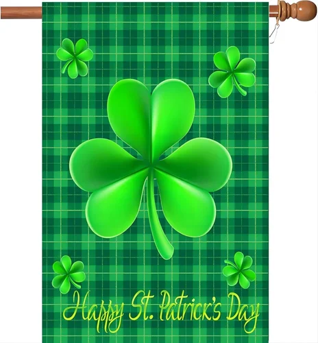 St. Patricks Day Garden Flag 28 X 40 Inches Double Sided,Green with Cuff,Happy S OOV IIC