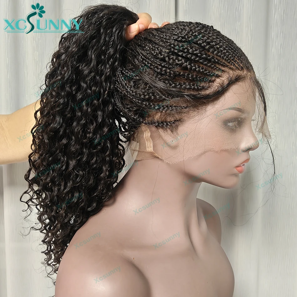 

Knotless Braided Wig Human Hair Full Lace Curly Ends For Black Women Boho Braids Human Hair Wig Pre Plucked High Density