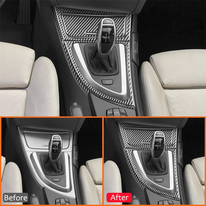 Carbon Fiber Car Interior Central Console Gear Shifter Panel Frame Decoration Sticker For BMW 1 Series E87 2008-2013 Accessories