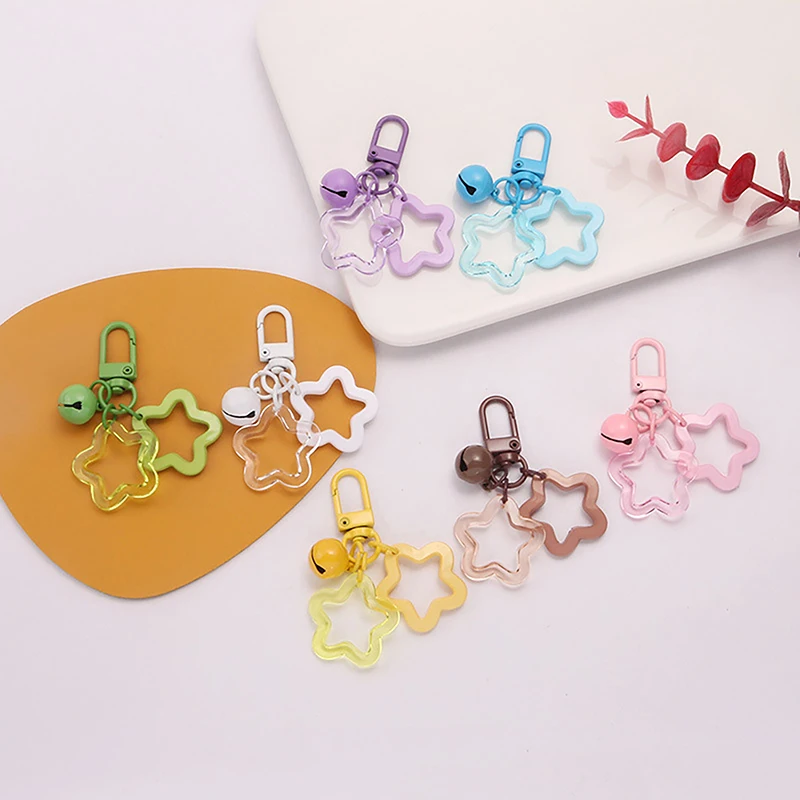 Five-pointed Star Bell Pendant Keychain Elegant Candy Color Bag Keyring Jewelry For Women Girl Car Hanging Trinket Key Holder