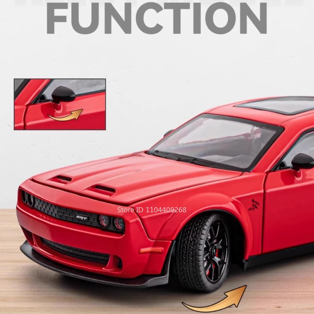 1:24 Scale Challenger Hellcat Charger 1970 กีฬารถของเล่นโลหะผสมDiecastเสียงดึงกลับรถสําหรับเด็กนําเสนอ