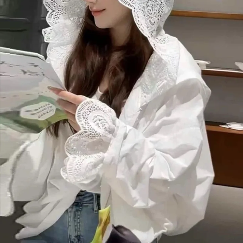 2026 Spring and Summer New Splicing Lace Edge Sunscreen Hooded Jacket Women's Fashion Foreign Style Versatile Thin Cardigan